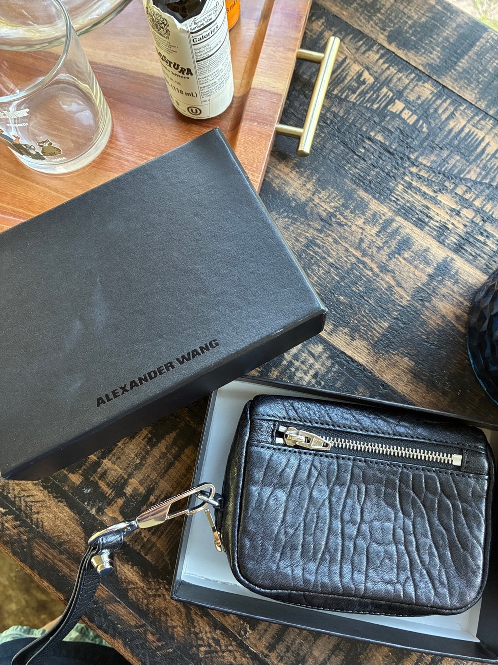 Alexander Wang Black Textured Leather Belt Bag with Wrist Strap